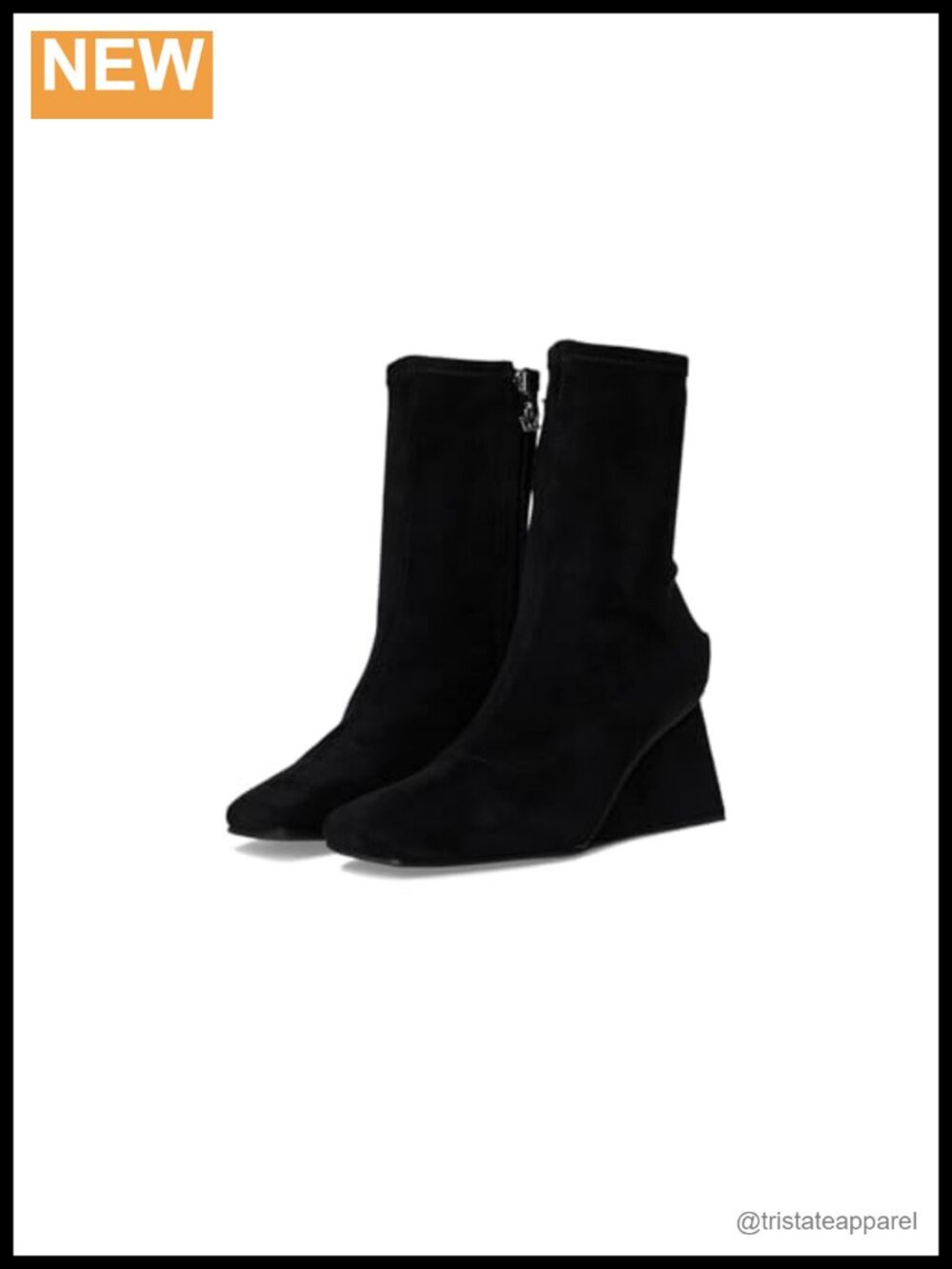 Ankle Booties Sock Boot Wedge Heel Square Toe Zip Synthetic